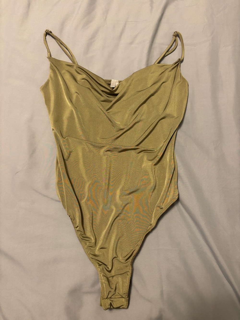 Urban Outfitters Olive Green Satin Cowl Bodysuit